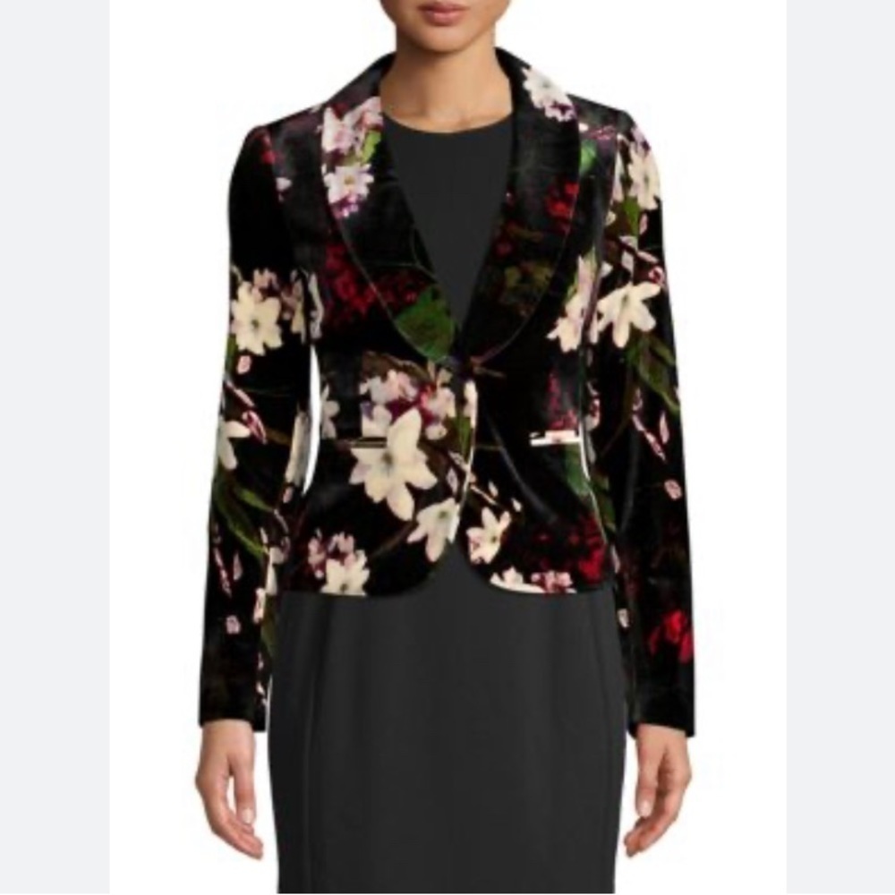 CALVIN KLEIN Sz 8 Casual or Career Velvet Lined Single Button Floral Blazer